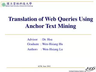 Translation of Web Queries Using Anchor Text Mining