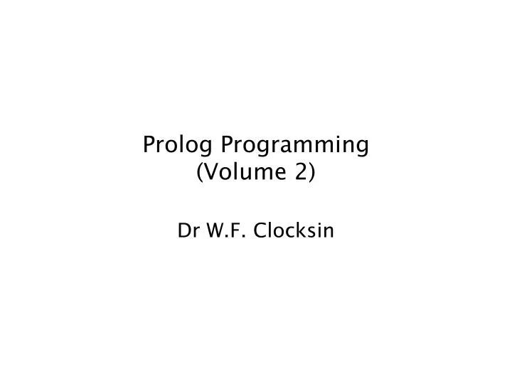 prolog programming volume 2