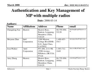 Authentication and Key Management of MP with multiple radios