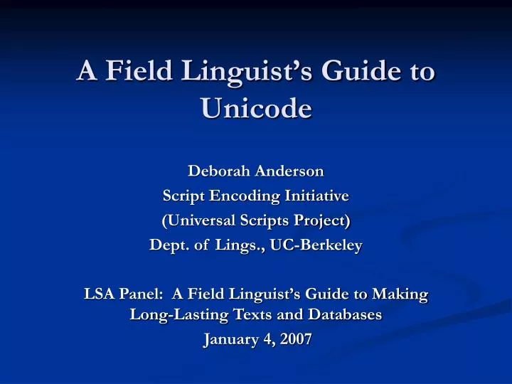 a field linguist s guide to unicode