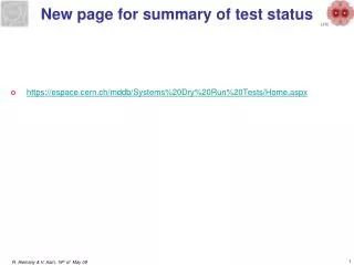 New page for summary of test status