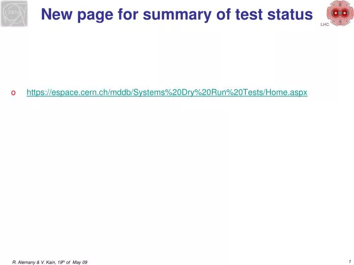 new page for summary of test status
