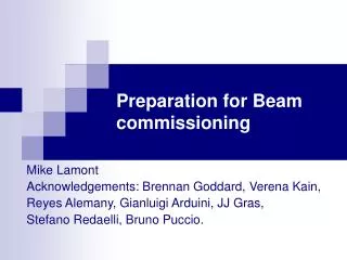 Preparation for Beam commissioning