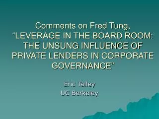 Eric Talley UC Berkeley