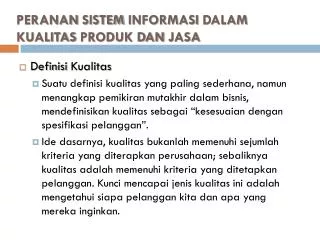 peranan sistem informasi dalam kualitas produk dan jasa