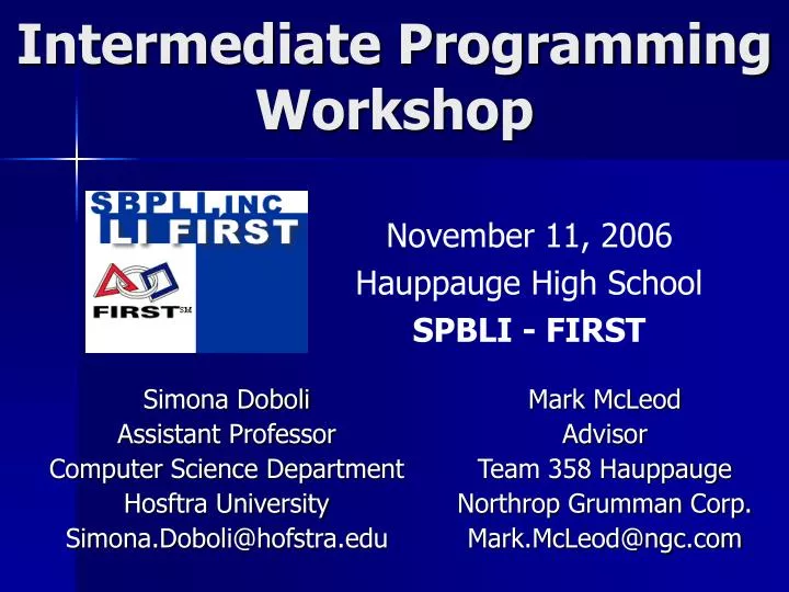 intermediate programming workshop