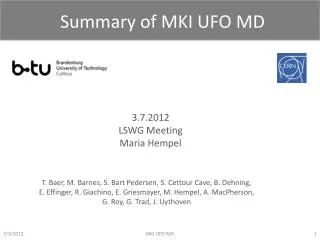 Summary of MKI UFO MD