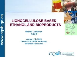 LIGNOCELLULOSE-BASED ETHANOL AND BIOPRODUCTS Michel Lachance CQVB January 13, 2009