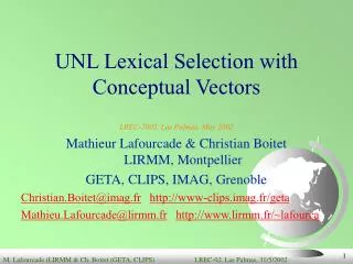 UNL Lexical Selection with Conceptual Vectors