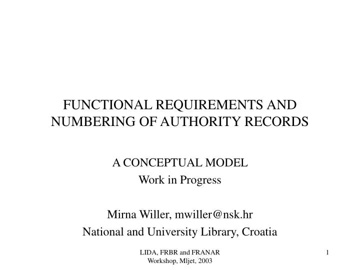 functional requirements and numbering of authority records