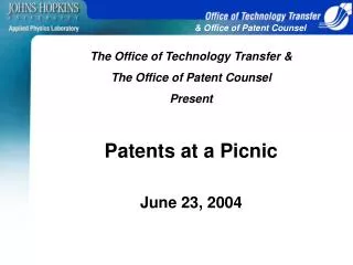The Office of Technology Transfer &amp; The Office of Patent Counsel Present Patents at a Picnic