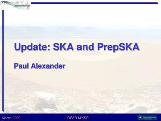 Update: SKA and PrepSKA Paul Alexander