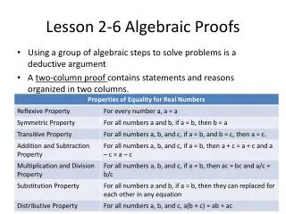 Lesson 2-6 Algebraic Proofs