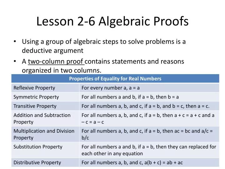 lesson 2 6 algebraic proofs