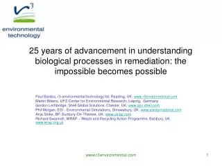 Paul Bardos, r3 environmental technology ltd, Reading, UK. r3environmental