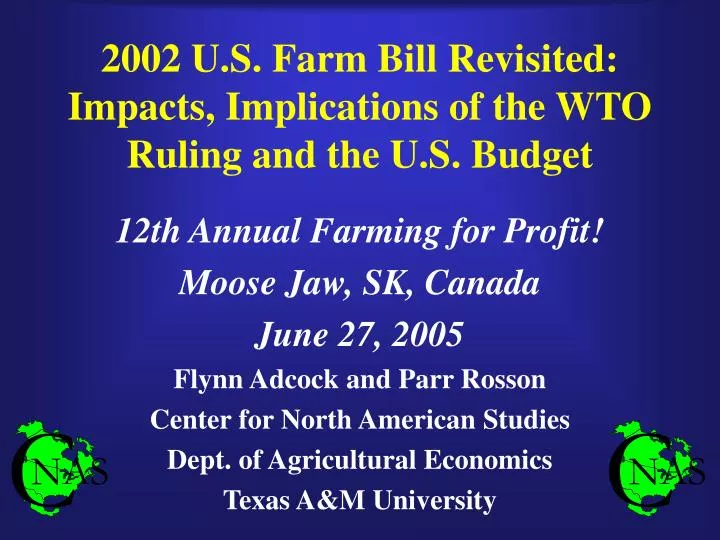 2002 u s farm bill revisited impacts implications of the wto ruling and the u s budget
