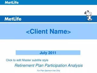 Retirement Plan Participation Analysis For Plan Sponsor Use Only