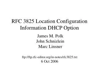 RFC 3825 Location Configuration Information DHCP Option