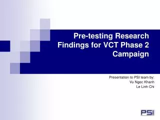 Pre-testing Research Findings for VCT Phase 2 Campaign