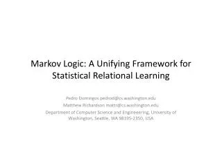 Markov Logic: A Unifying Framework for Statistical Relational Learning