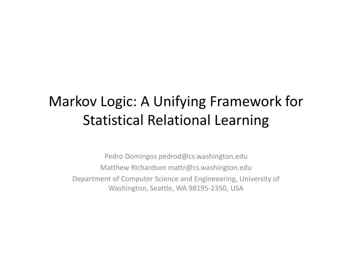 markov logic a unifying framework for statistical relational learning