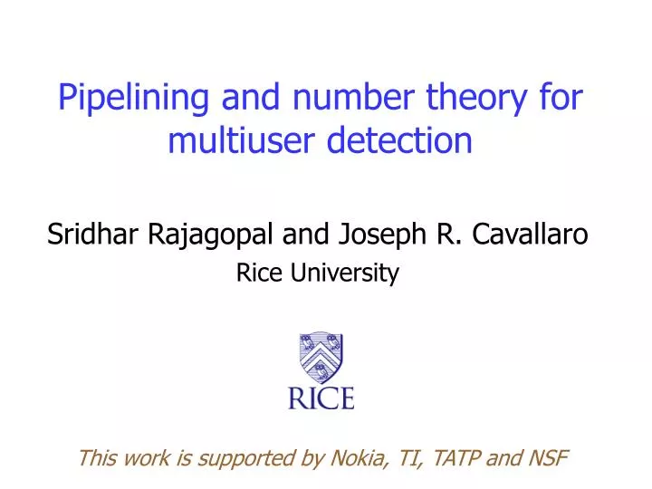 pipelining and number theory for multiuser detection