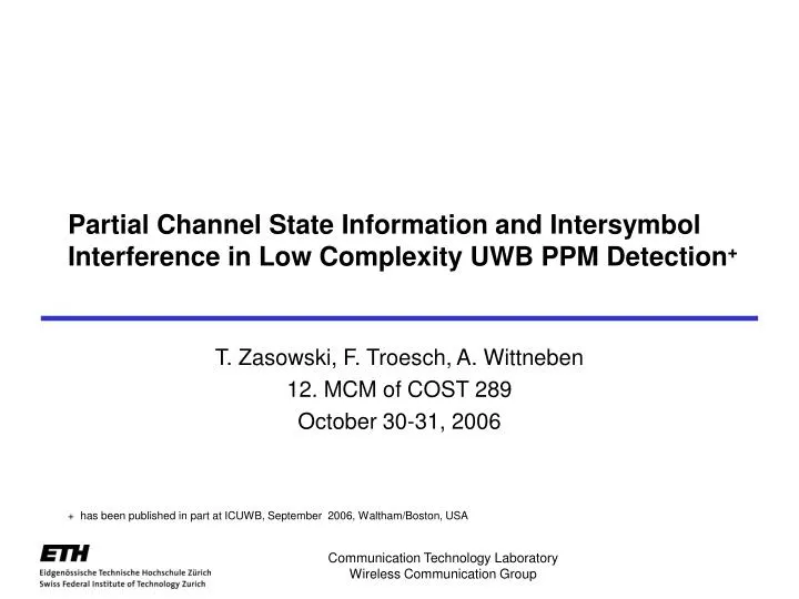 partial channel state information and intersymbol interference in low complexity uwb ppm detection
