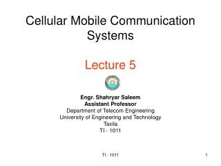 Cellular Mobile Communication Systems Lecture 5