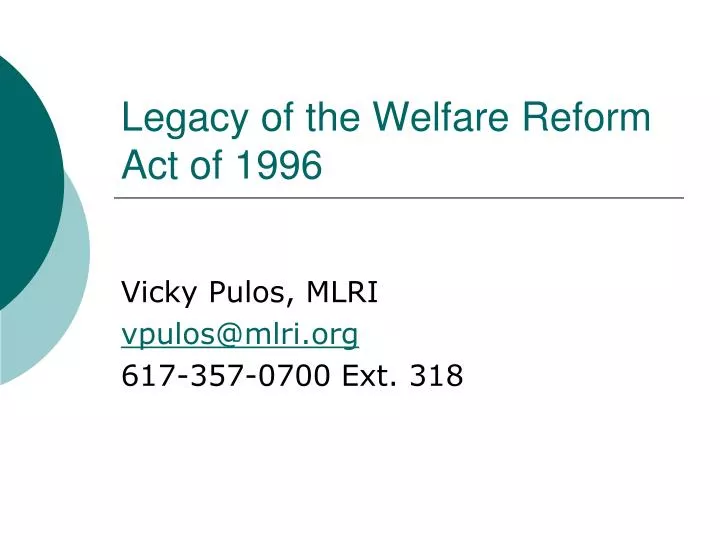 legacy of the welfare reform act of 1996