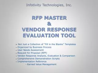 Infotivity Technologies, Inc. RFP MASTER &amp; VENDOR RESPONSE EVALUATION TOOL