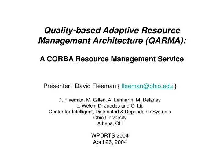 quality based adaptive resource management architecture qarma a corba resource management service