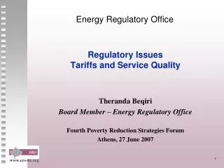 Regulatory Issues Tariffs and Service Quality