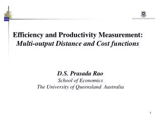 Efficiency and Productivity Measurement: Multi-output Distance and Cost functions