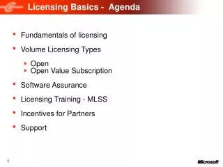 Licensing Basics - Agenda