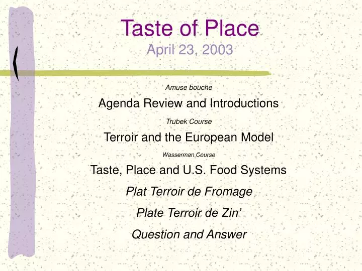taste of place april 23 2003