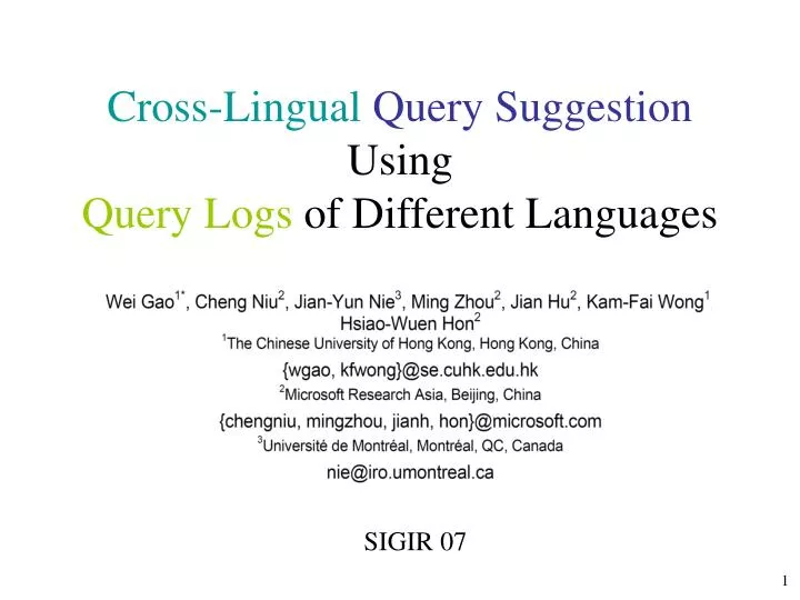 cross lingual query suggestion using query logs of different languages