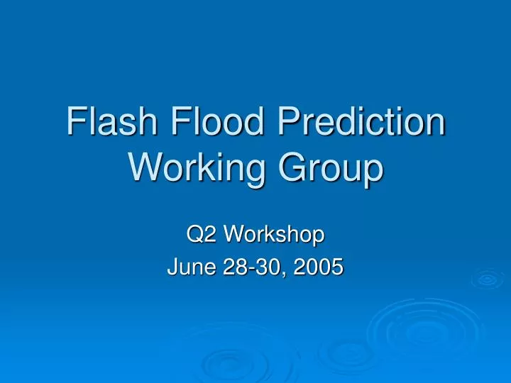 flash flood prediction working group