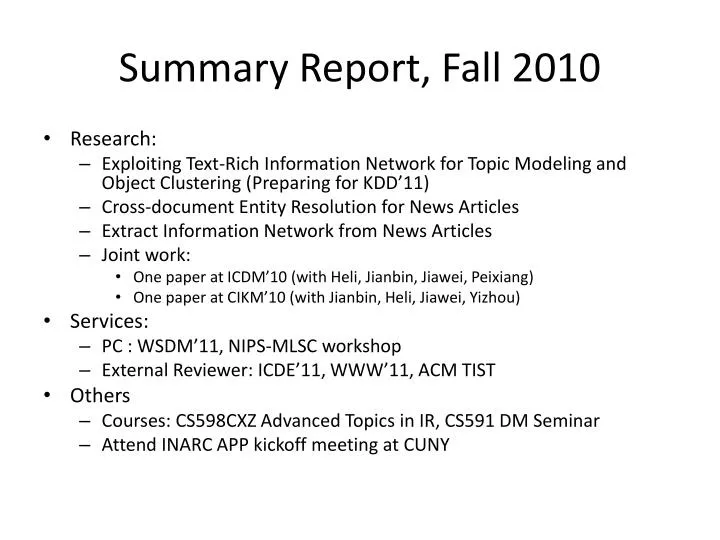 summary report fall 2010