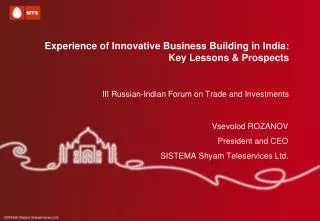 Experience of Innovative Business Building in India: Key Lessons &amp; Prospects