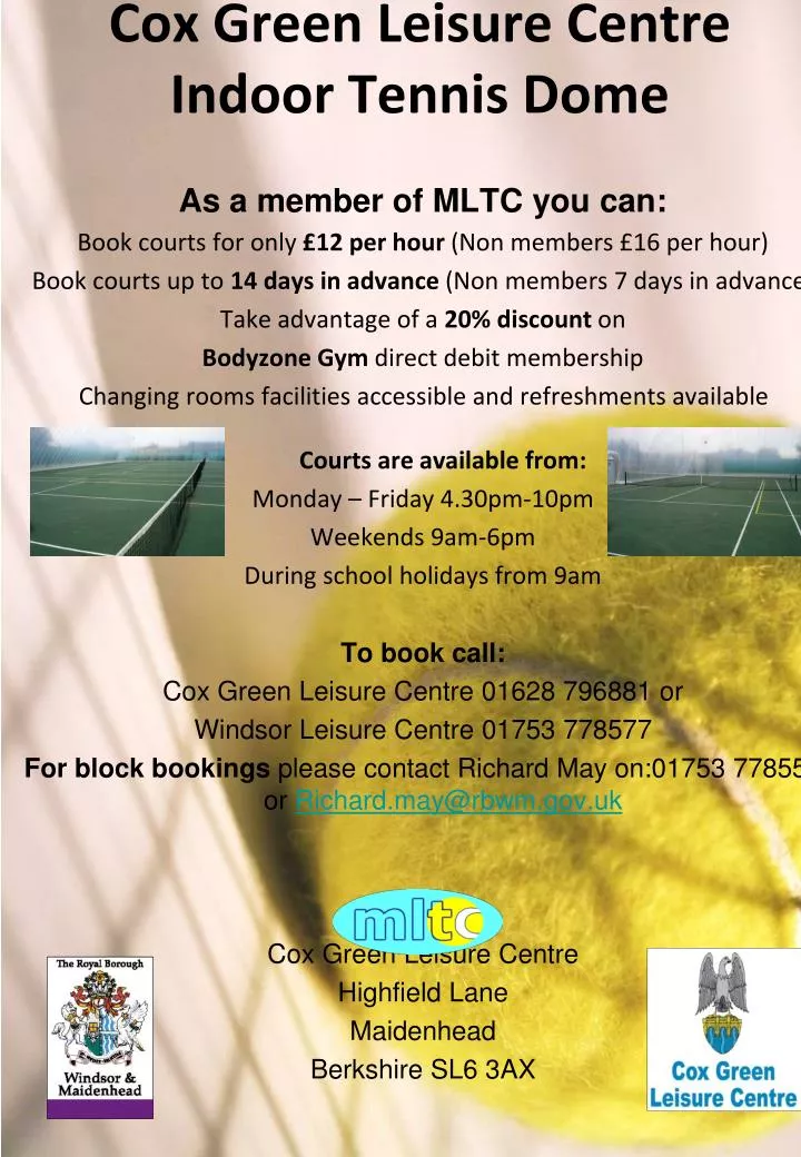 cox green leisure centre indoor tennis dome