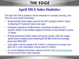 April MLS Sales Statistics