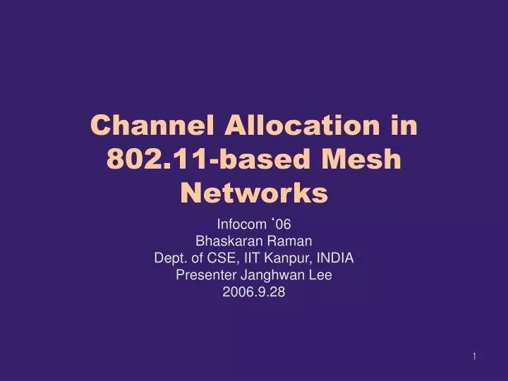 channel allocation in 802 11 based mesh networks