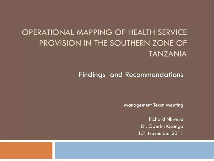 operational mapping of health service provision in the southern zone of tanzania