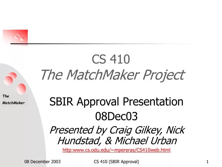 cs 410 the matchmaker project