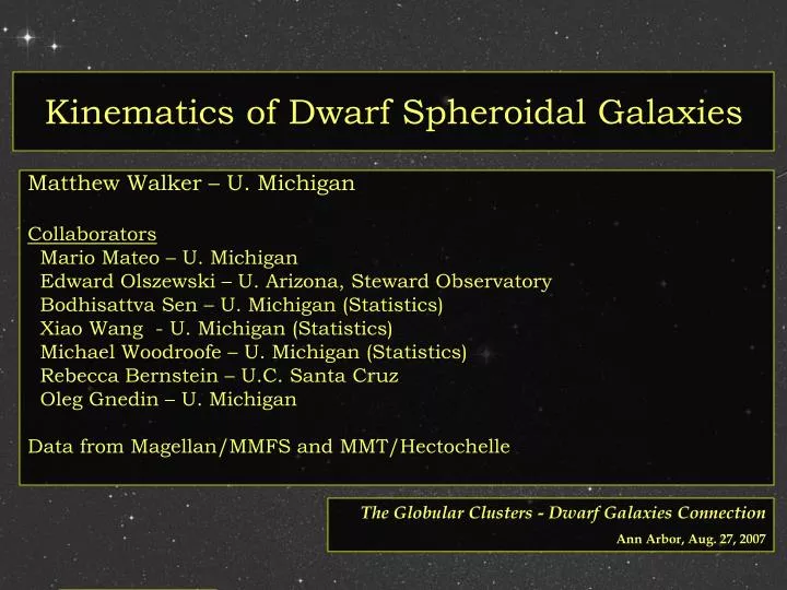 kinematics of dwarf spheroidal galaxies