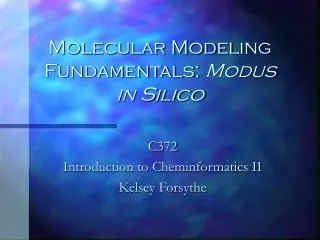 Molecular Modeling Fundamentals: Modus in Silico