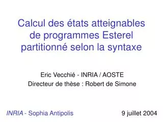 calcul des tats atteignables de programmes esterel partitionn selon la syntaxe