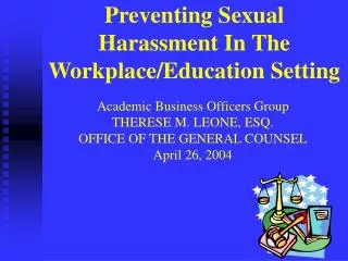 Preventing Sexual Harassment In The Workplace/Education Setting
