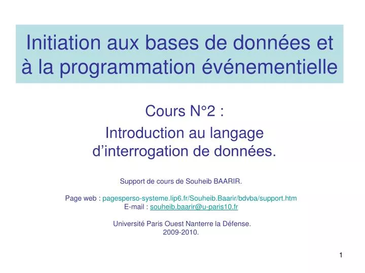 initiation aux bases de donn es et la programmation v nementielle