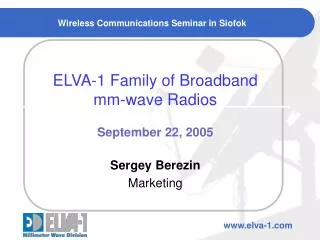 Wireless Communications Seminar in Siofok